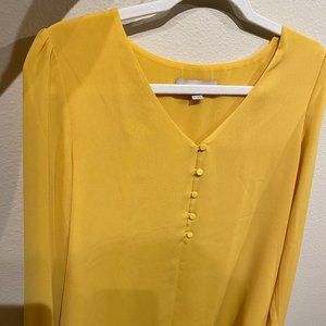 Loft  V neck Blouse in Yellow with Sleeve Detail